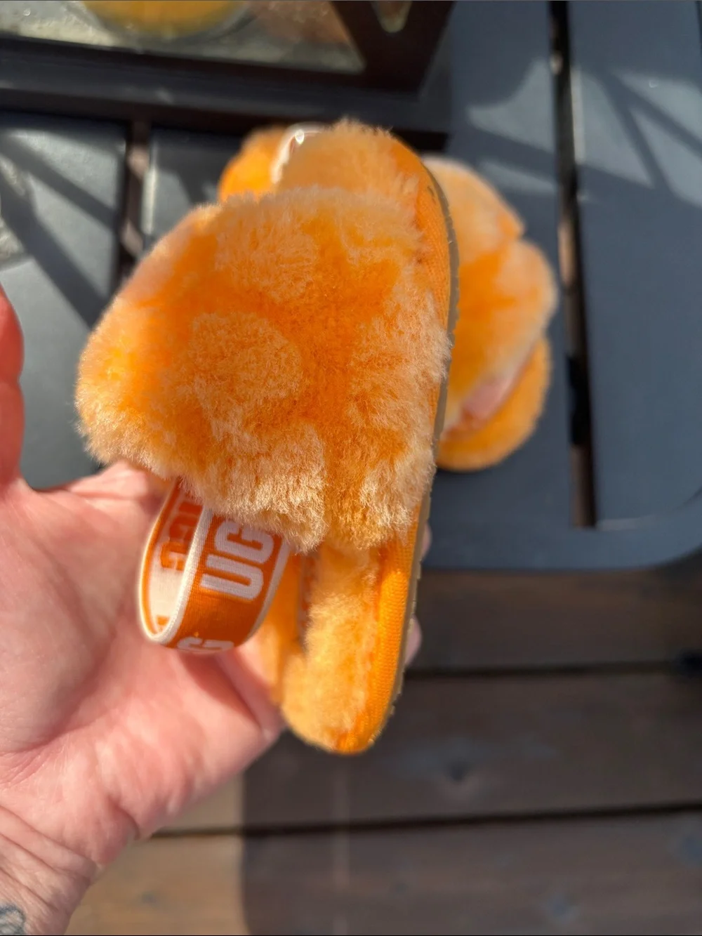 UGG Kids Orange Fuzzy Slide Sandals